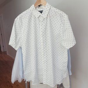 Men's RYE short sleeve button down shirt with green leaf pattern, white, large
